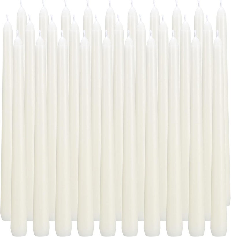 qinxiang 30 Pack Ivory Taper Candles, 10 inch (H) Dripless, Unscented Dinner Candle, Smokeless Taper Candles, Paraffin Wax with Cotton Wicks, Approxinately 7-8Hours Burn Time - Image 1